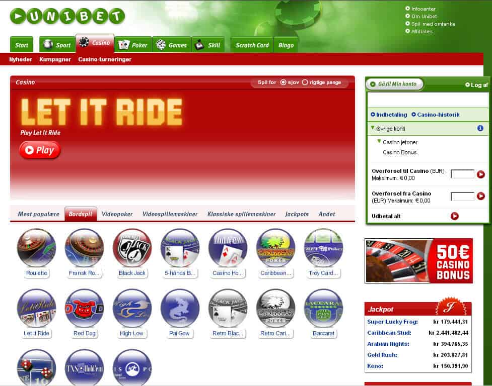 Unibet Casino - website screenshot